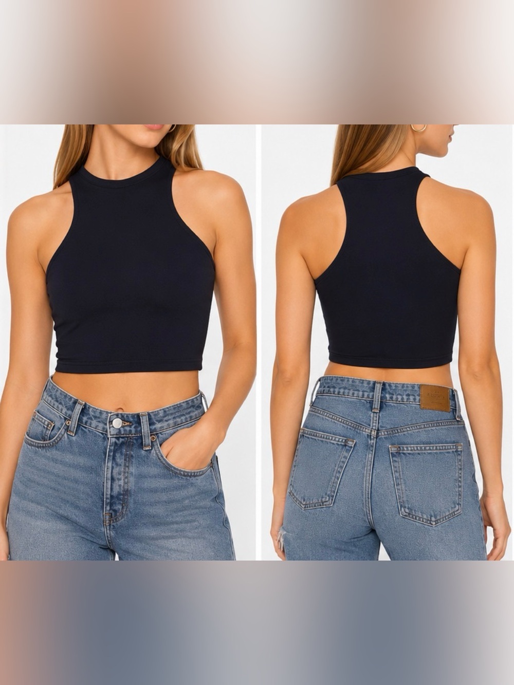 NWT SUSANA MONACO HIGH NECK CROP TANK TOP MIDNIGHT SIZE LARGE NAVY ALMOST BLACK